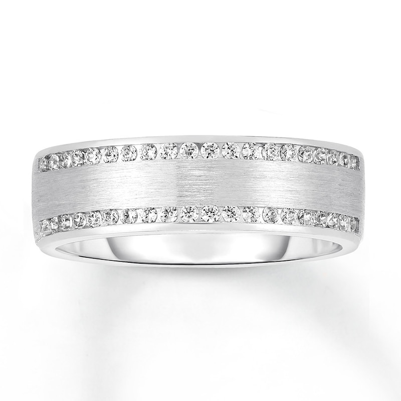 Main Image 1 of Now + Forever Men's Diamond Wedding Band 1/2 ct tw Round-cut 10K White Gold