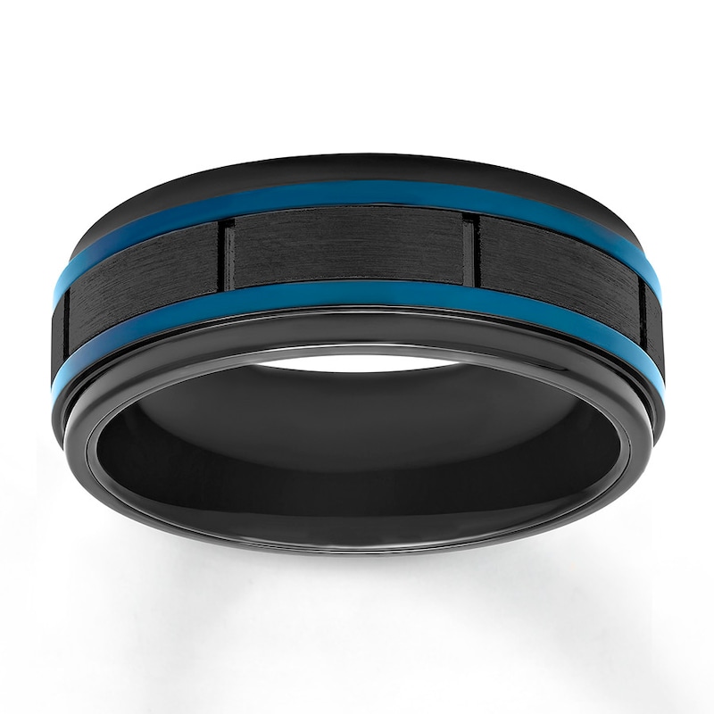 Main Image 1 of Now + Forever Men's Wedding Band Black/Blue Ion-Plated Stainless Steel 8mm