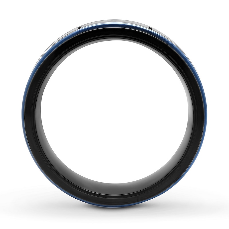 Main Image 2 of Now + Forever Men's Wedding Band Black/Blue Ion-Plated Stainless Steel 8mm