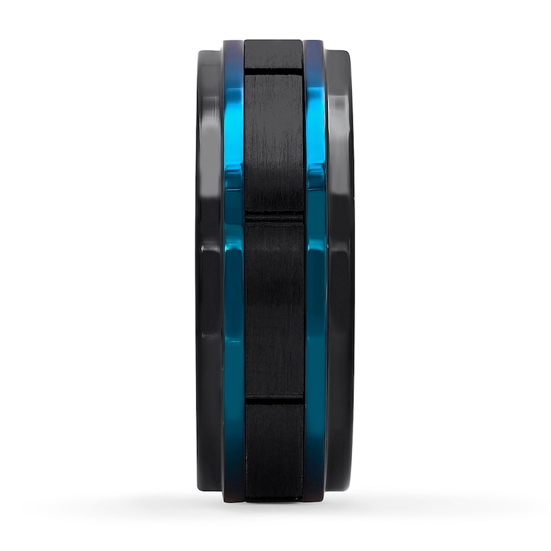 Main Image 3 of Now + Forever Men's Wedding Band Black/Blue Ion-Plated Stainless Steel 8mm
