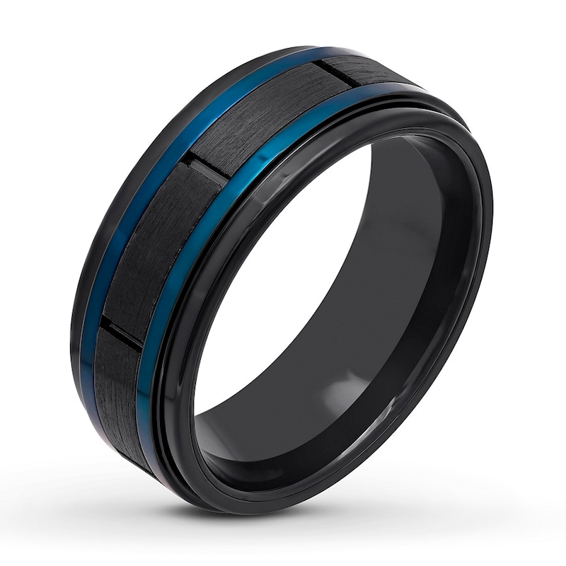 Main Image 4 of Now + Forever Men's Wedding Band Black/Blue Ion-Plated Stainless Steel 8mm