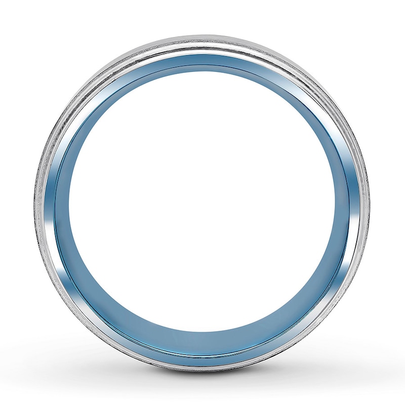 Main Image 2 of Men's Wedding Band Stainless Steel/Blue Ion-Plating 8mm