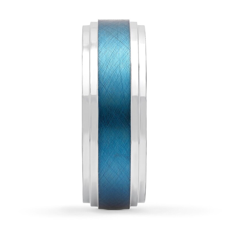 Main Image 3 of Men's Wedding Band Stainless Steel/Blue Ion-Plating 8mm