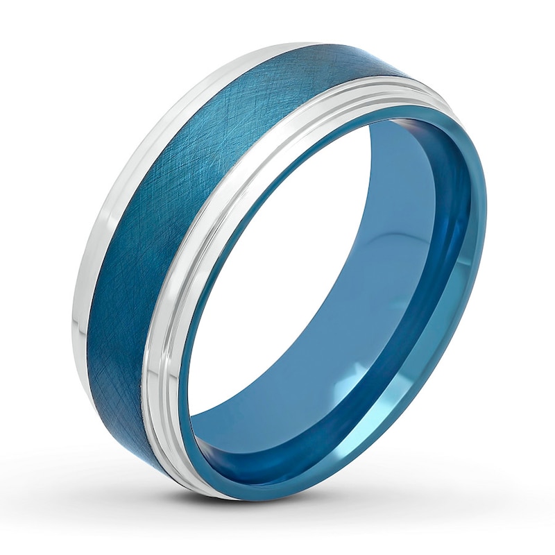 Main Image 4 of Men's Wedding Band Stainless Steel/Blue Ion-Plating 8mm