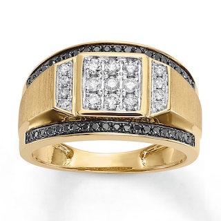 Men's Black/White Diamond Band 5/8 ct tw 10K Yellow Gold