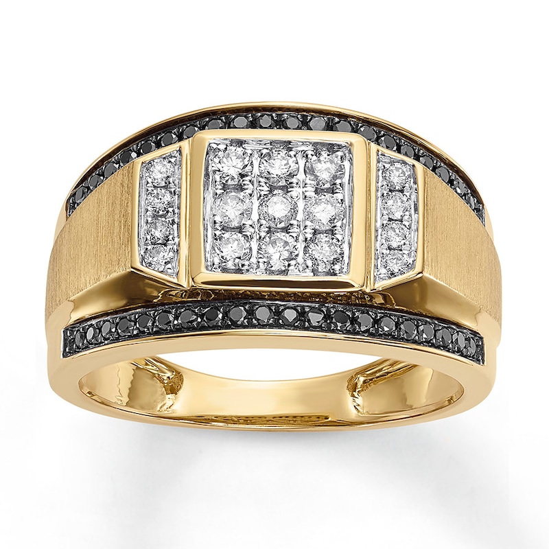 Main Image 1 of Men's Black/White Diamond Band 5/8 ct tw 10K Yellow Gold