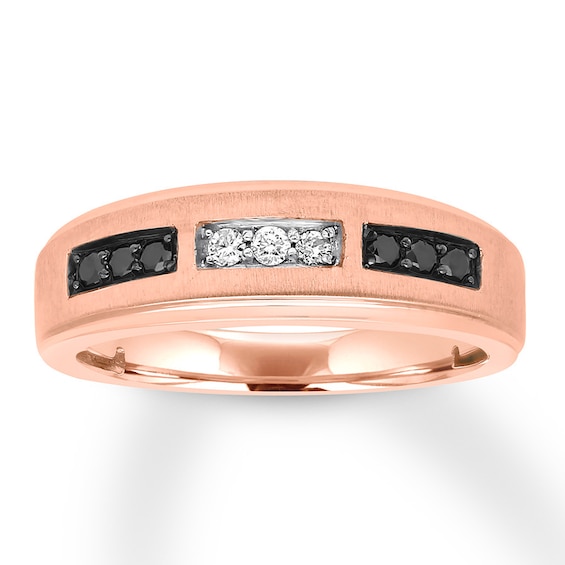 Men's Black/White Diamond Wedding Band 1/4 ct tw 10K Gold