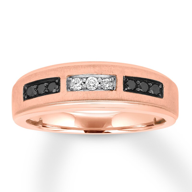Main Image 1 of Men's Black/White Diamond Wedding Band 1/4 ct tw 10K Gold