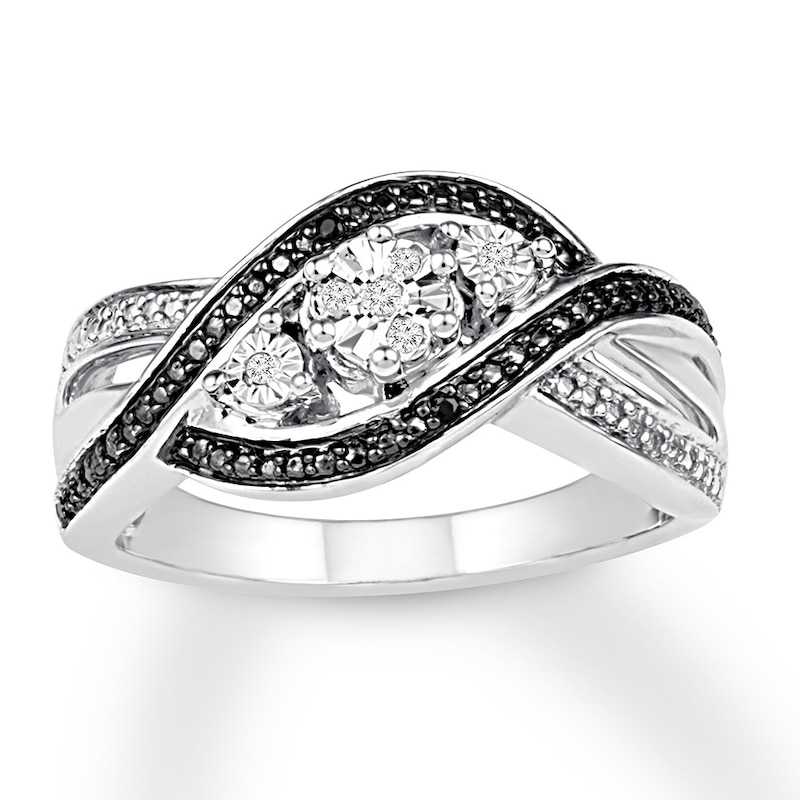 Main Image 1 of Black & White Diamond Ring Sterling Silver