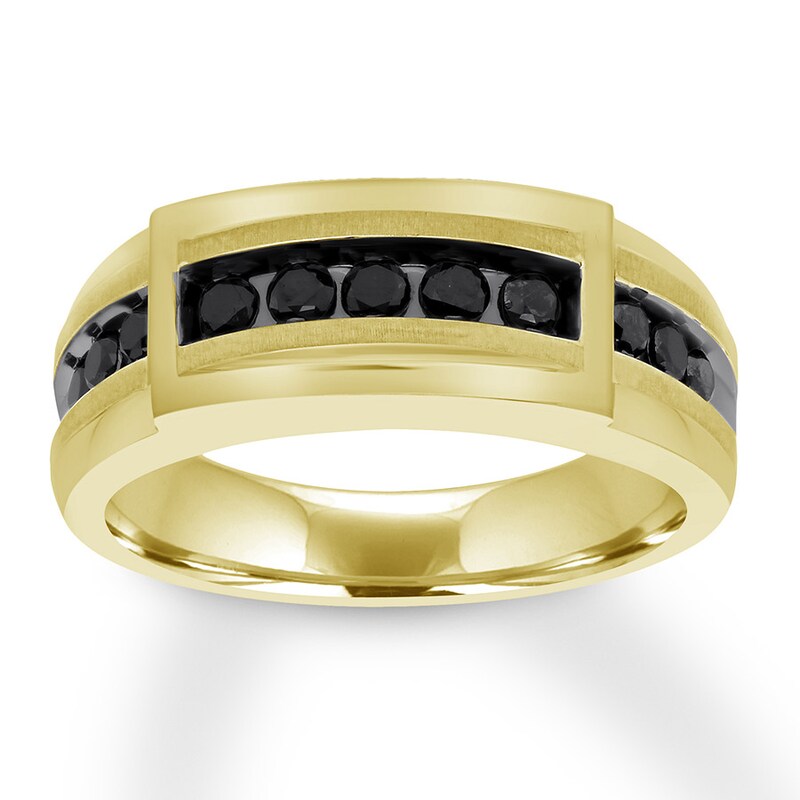 Men's Black Diamond Ring 1/2 ct tw Round-cut 10K Yellow Gold