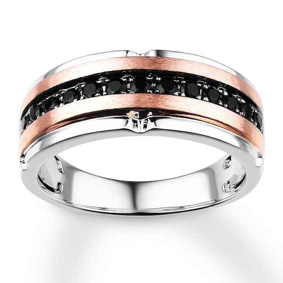 Now + Forever Men's Black Diamond Wedding Band 1/2 ct tw 10K Two-Tone Gold
