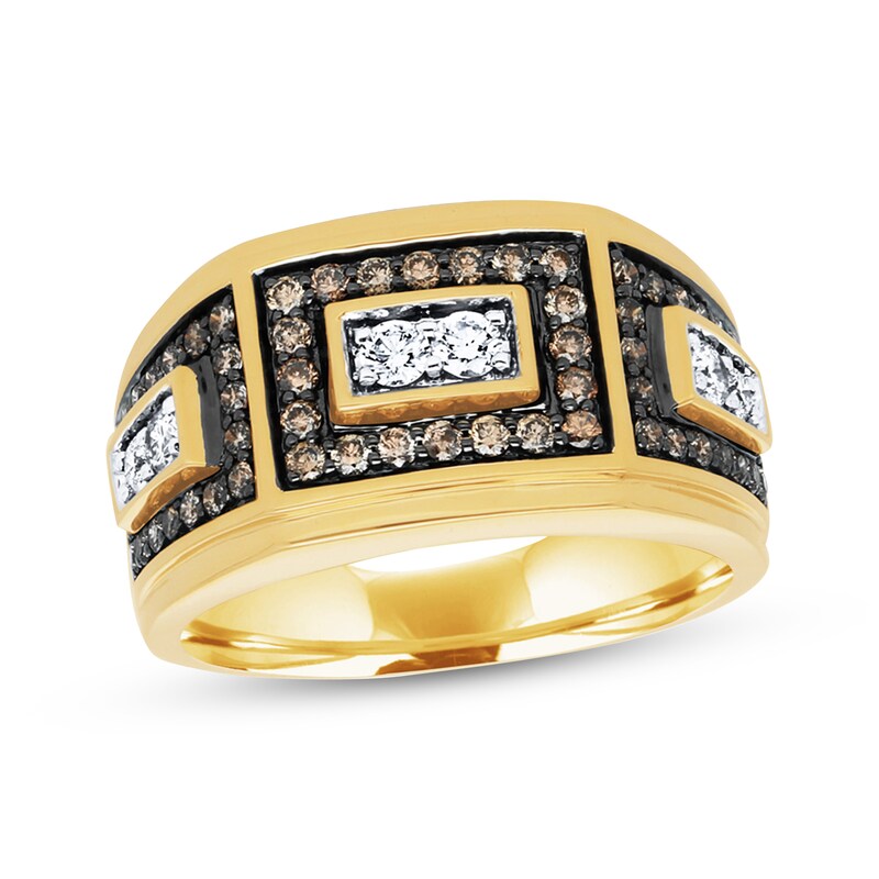 Main Image 1 of Men's Brown & White Diamond Band 1 ct tw 10K Yellow Gold