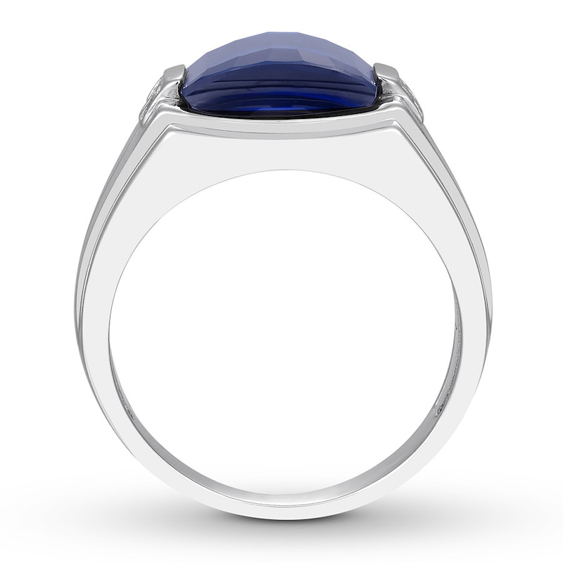 Men's Lab-Created Sapphire Ring With Diamonds Sterling Silver
