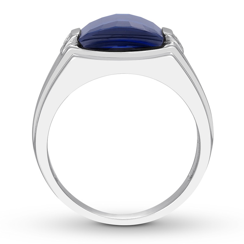 Main Image 2 of Men's Lab-Created Sapphire Ring With Diamonds Sterling Silver