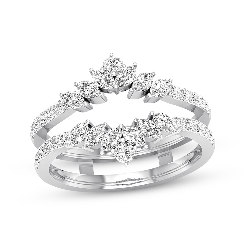 Marquise And Round Diamond Ring Guard In 14K White Gold