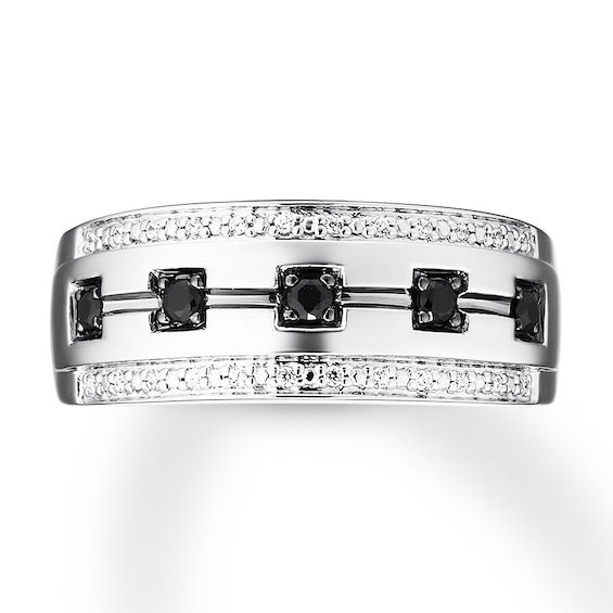 Men's Black/White Diamond Wedding Band 1/4 ct tw 10K White Gold