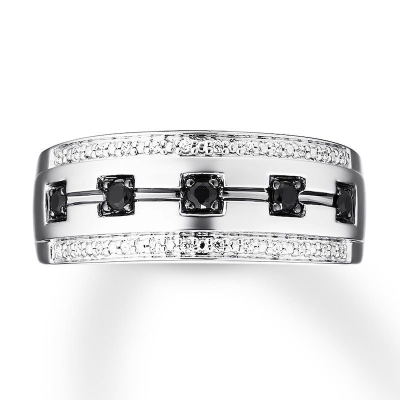 Main Image 1 of Men's Black/White Diamond Wedding Band 1/4 ct tw 10K White Gold