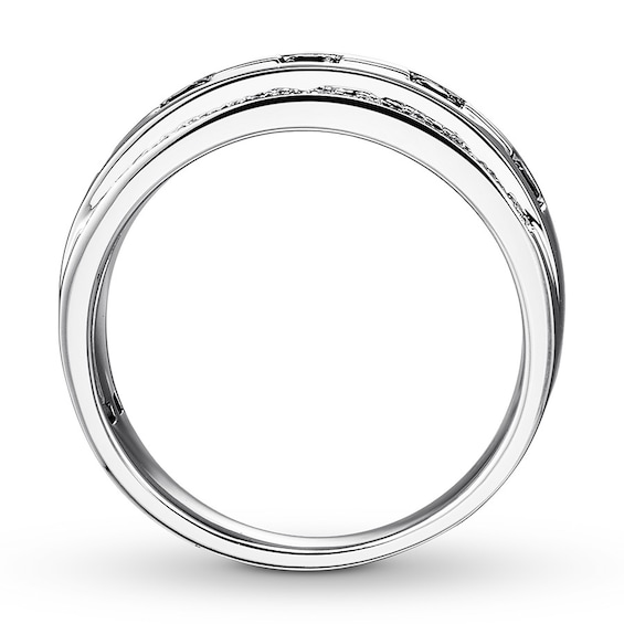 Thumbnail Image 2 of Men's Black/White Diamond Wedding Band 1/4 ct tw 10K White Gold