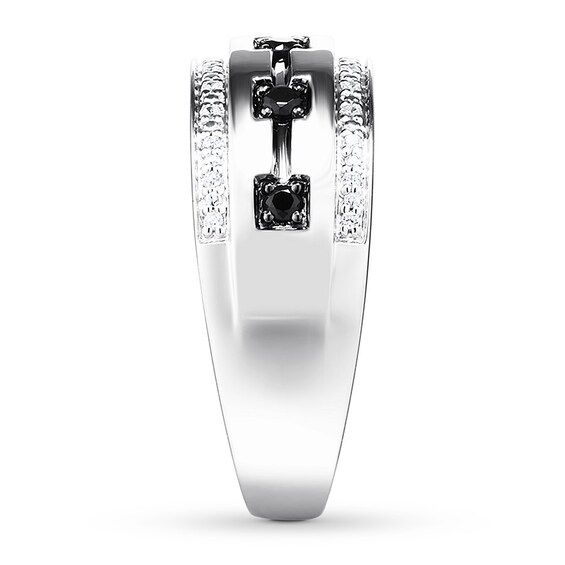 Thumbnail Image 3 of Men's Black/White Diamond Wedding Band 1/4 ct tw 10K White Gold