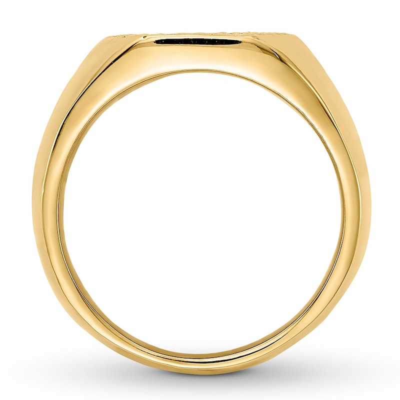 Main Image 2 of Men's Textured Signet Ring Yellow Ion-Plated Stainless Steel