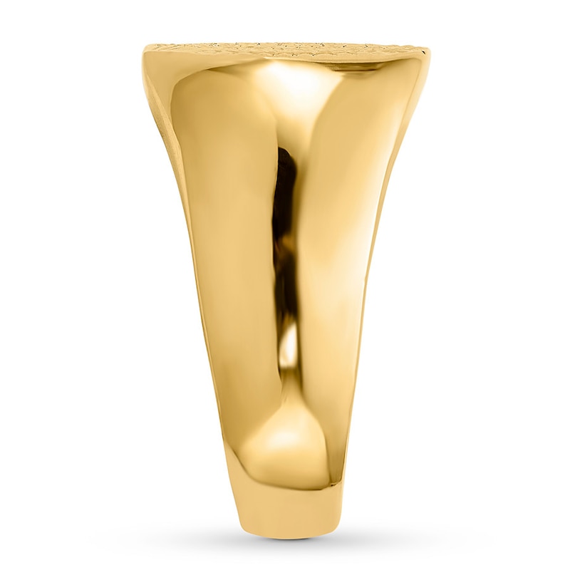 Main Image 3 of Men's Textured Signet Ring Yellow Ion-Plated Stainless Steel