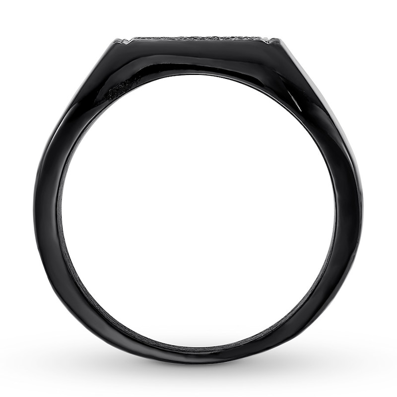 Main Image 2 of Men's Textured Signet Ring Black Ion-Plated Stainless Steel