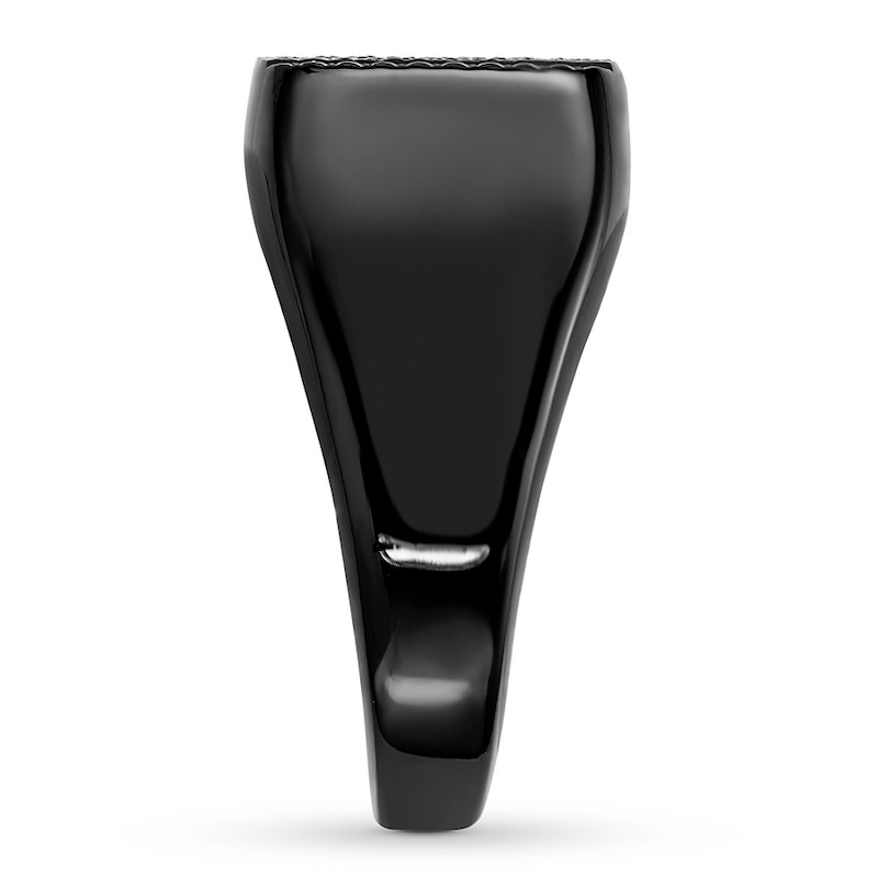 Main Image 3 of Men's Textured Signet Ring Black Ion-Plated Stainless Steel