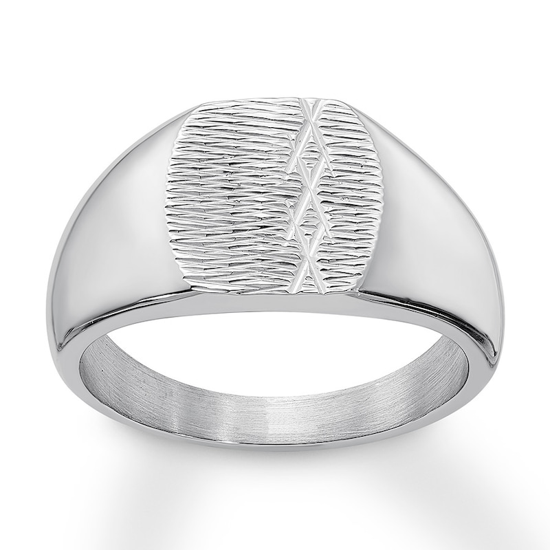 Main Image 1 of Men's Textured Signet Ring Stainless Steel