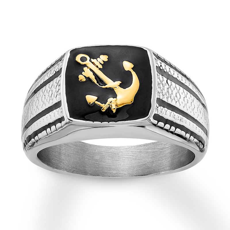 Main Image 1 of Men's Anchor Ring Stainless Steel/Black & Yellow Ion-Plating
