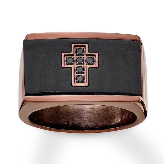 Men's Black Diamond Cross Ring 1/20 ct tw Stainless Steel