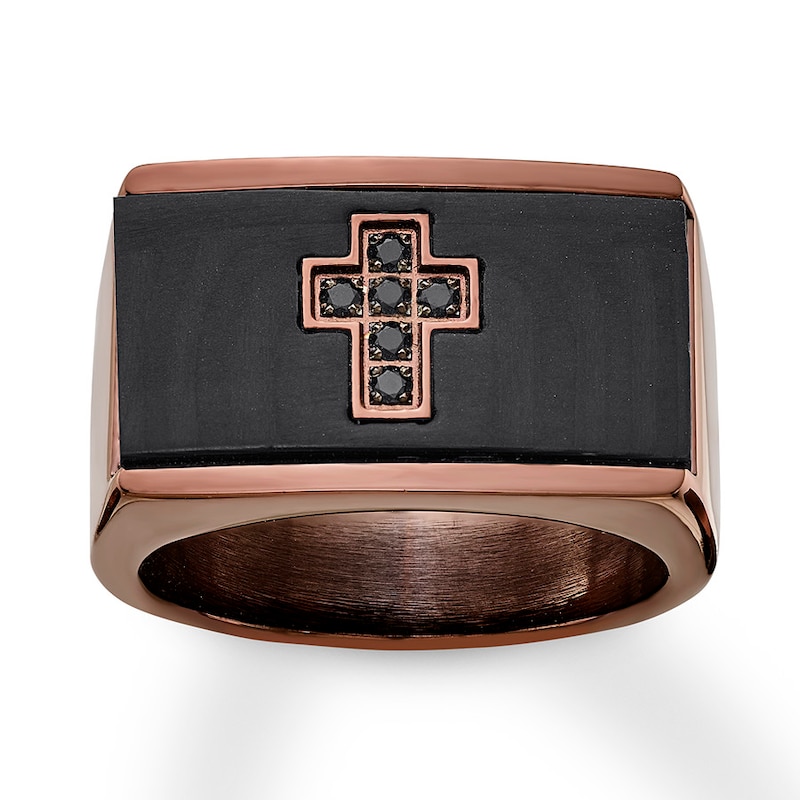 Main Image 1 of Men's Black Diamond Cross Ring 1/20 ct tw Stainless Steel