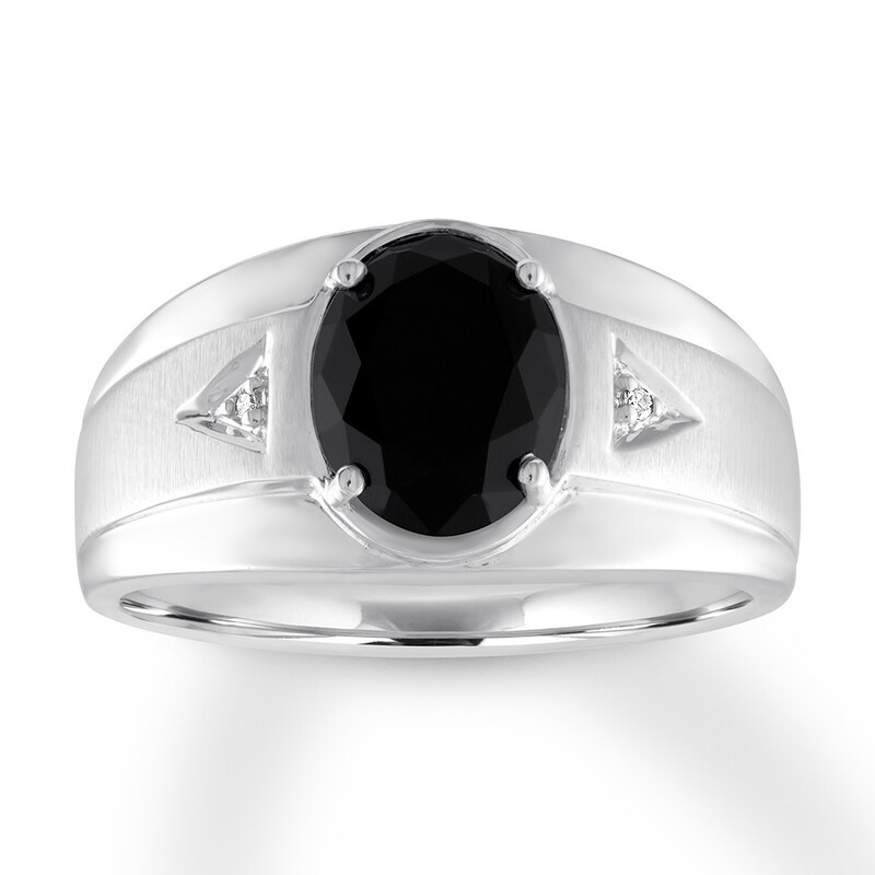 Onyx Men S Band With Diamonds 10k White Gold Kay