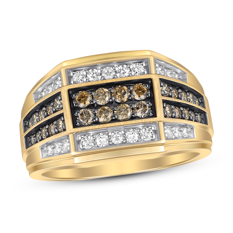 Main Image 1 of Men's Brown & White Diamond Ring 1 ct tw 10K Yellow Gold