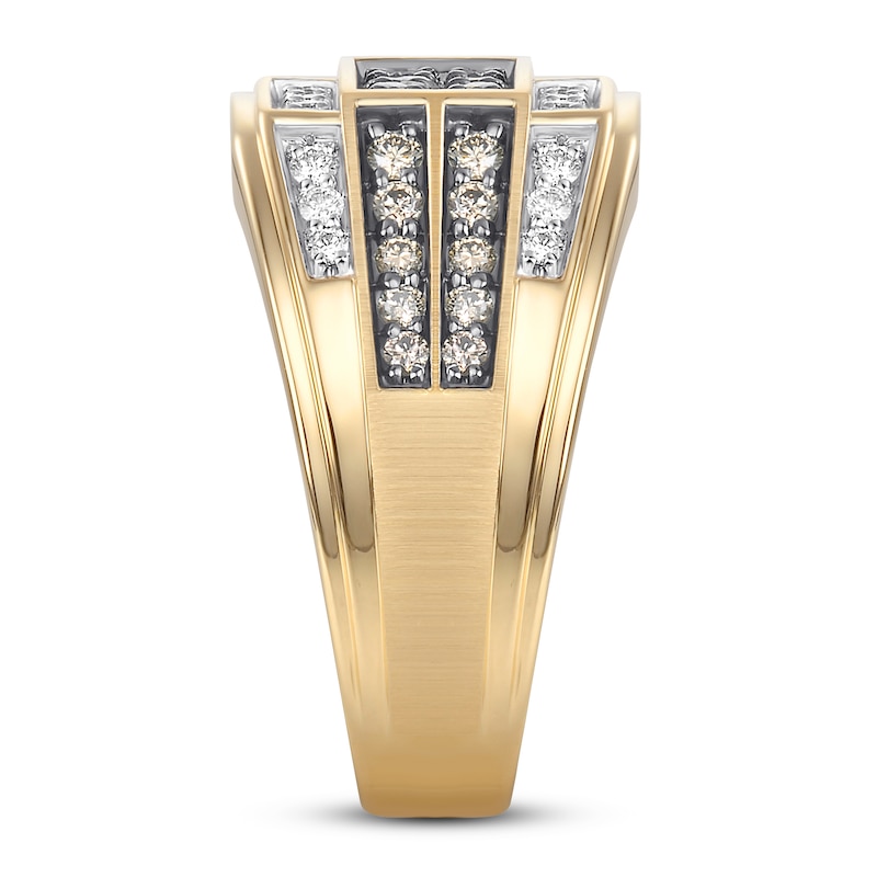 Men's Brown & White Diamond Ring 1 ct tw 10K Yellow Gold