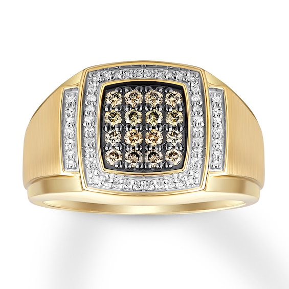 Men's Brown & White Diamond Ring 1/2 ct tw 10K Yellow Gold