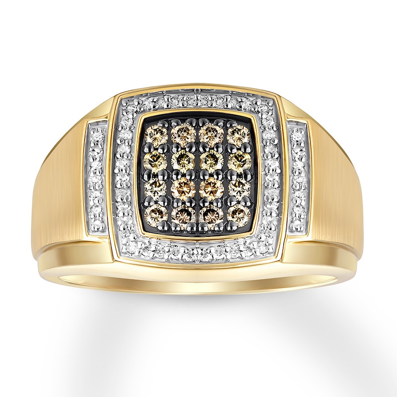 Main Image 1 of Men's Brown & White Diamond Ring 1/2 ct tw 10K Yellow Gold