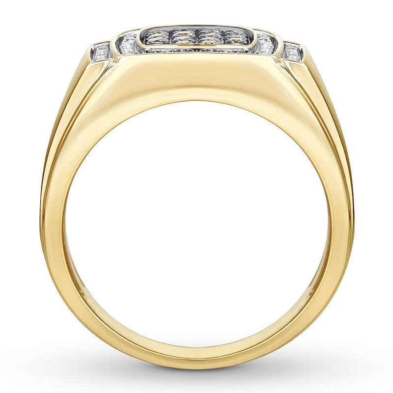 Main Image 2 of Men's Brown & White Diamond Ring 1/2 ct tw 10K Yellow Gold