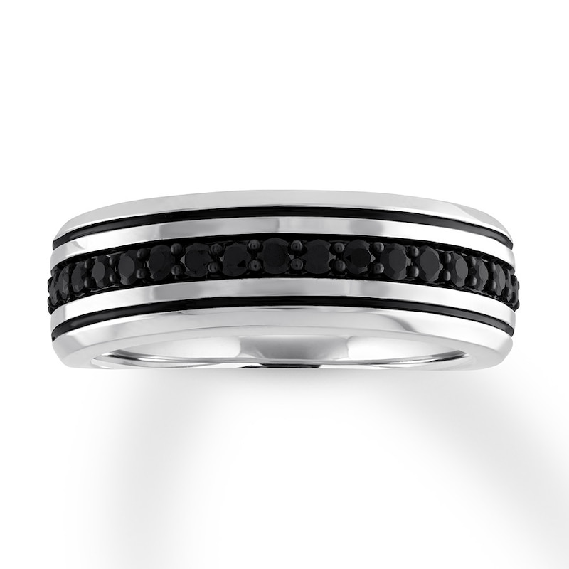 Main Image 1 of Now + Forever Men's Black Diamond Band 1/2 ct tw Round-cut 14K White Gold