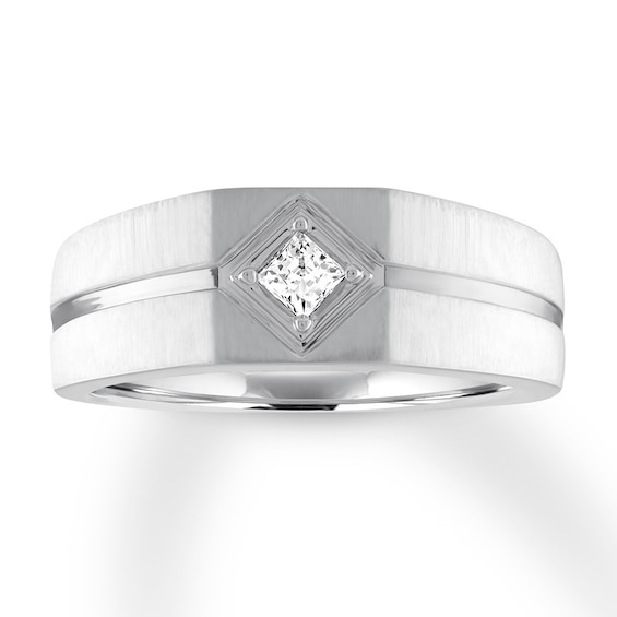 Now + Forever Men's Diamond Solitaire Ring 1/5 Carat Square-cut 14K White Gold