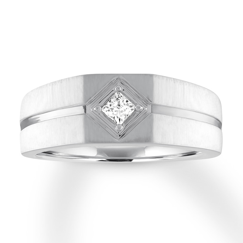 Main Image 1 of Now + Forever Men's Diamond Solitaire Ring 1/5 Carat Square-cut 14K White Gold