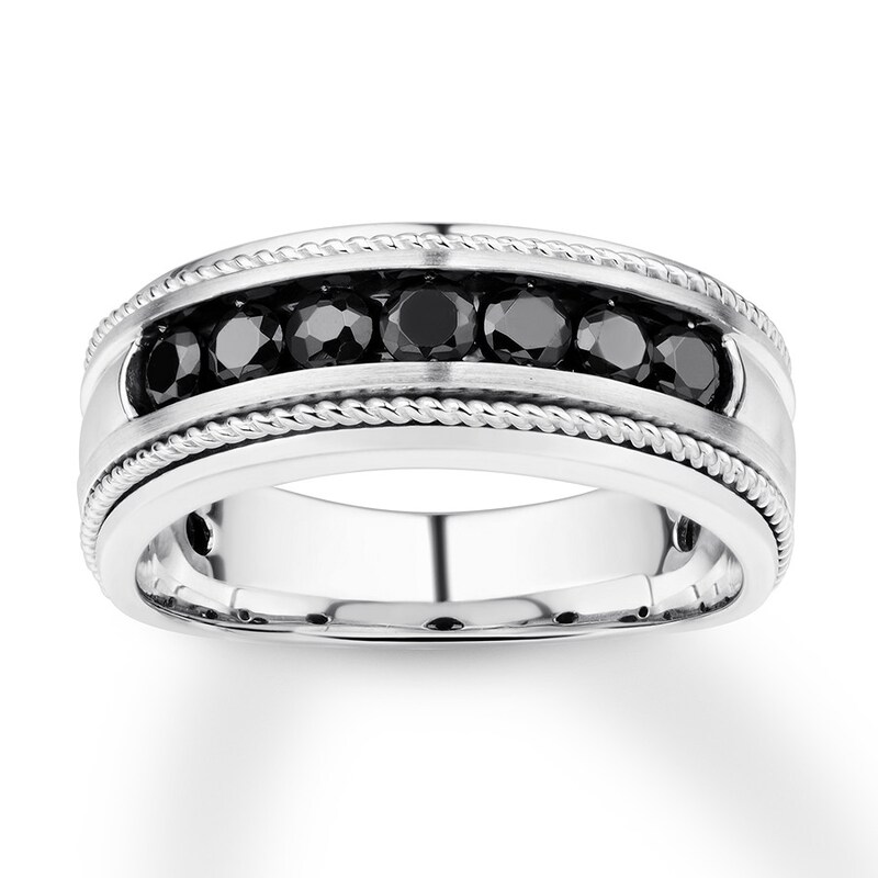 Men's Black Diamond Band 1 ct tw Round-cut 10K White Gold