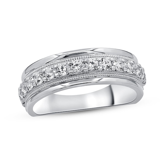 Mens Diamond Wedding Ring 1 Ct Tw 10k White Gold Kay