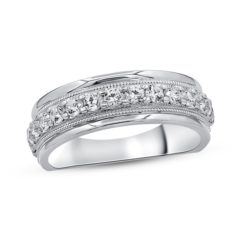 Men's Diamond Wedding Ring 1 ct tw Round-cut 10K White Gold