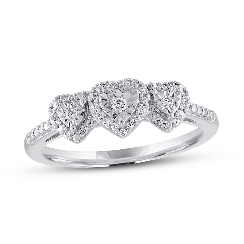 Diamond Heart Ring 1/8 ct tw Round-cut Sterling Silver