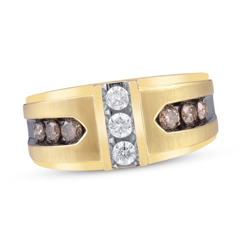 Main Image 1 of Men’s Brown and White Diamond Ring 1 ct tw 10K Yellow Gold