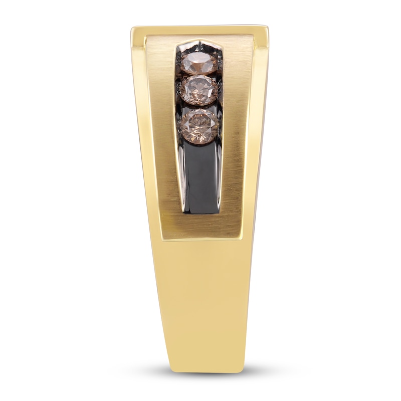 Main Image 3 of Men’s Brown and White Diamond Ring 1 ct tw 10K Yellow Gold