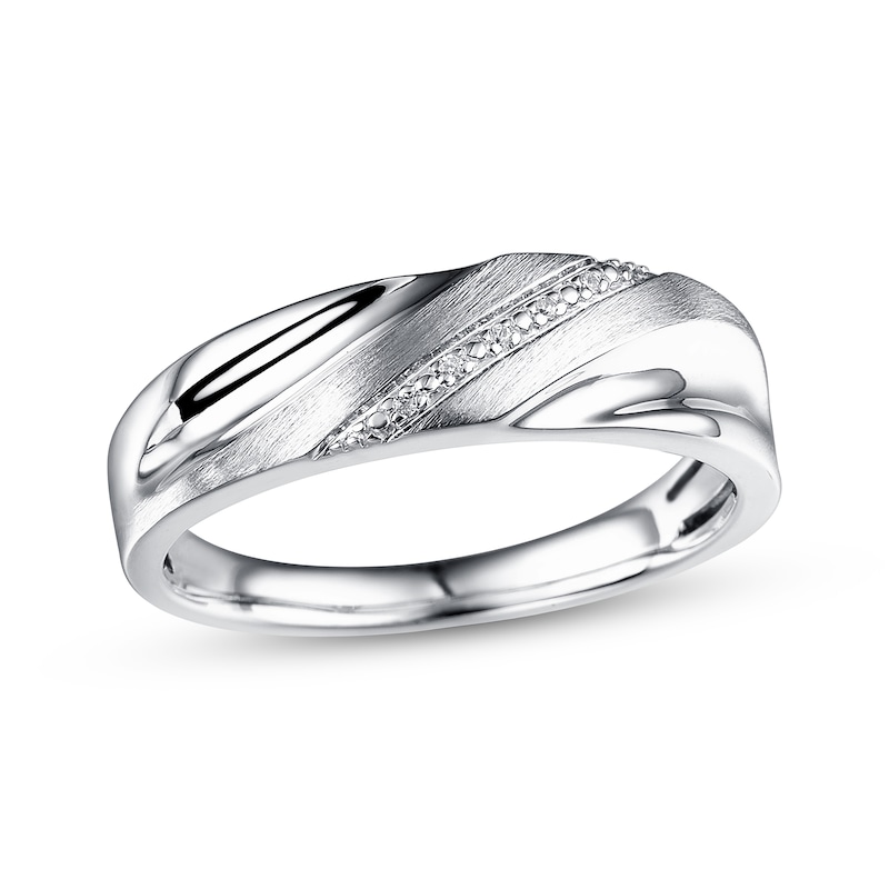 Men's Wedding Ring Diamond Accents 10K White Gold