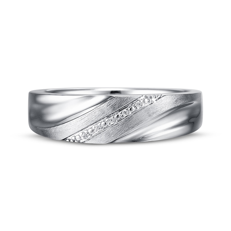 Main Image 4 of Now + Forever Men's Wedding Ring Diamond Accents 10K White Gold
