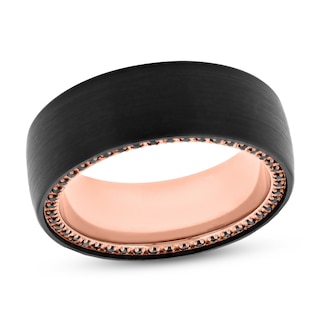Men's Natural Black Sapphire Wedding Band Black & Rose Tungsten Carbide 8mm