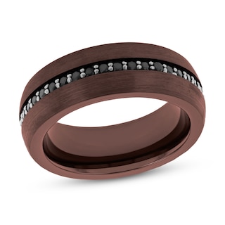 Men's Black Sapphire Wedding Band Brown Tungsten Carbide 8mm